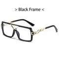 Fashionable square black and gold color-blocking sunglasses with hollow metal temples - Regular / Black Frame