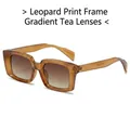 Stylish square leopard print sunglasses with brown gradient lenses for a vintage look - Leopard Frame Gradient Tea Lens