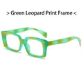 Fashionable square blue light blocking glasses with green leopard print frames - Green Leopard Print