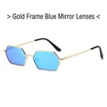 Lunettes de soleil hexagonales vintage avec monture dorée et verres miroirs bleus - Standard / Lunettes de soleil monture dorée verres miroir bleus (standard)