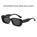 Retro square thick frame sunglasses in glossy black with grey lenses and gold rivets - Glossy Black Frame Grey Lens