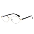 Irregular hexagonal gold metal frame sunglasses with clear lenses and black temples - Gold Frame White Lens