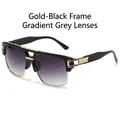 Fashion square sunglasses in gold black frame with gradient gray lenses and metal temples - Gold Black Frame Gradient Grey Lens
