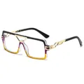 Fashion square sunglasses with black and yellow frame and gold metal hollow temples - Regular / Black Yellow