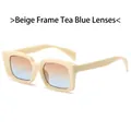 Retro square oversized sunglasses with cream frames and brown to blue gradient lenses - Beige Frame Brown Blue Lens
