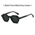 Chic retro polygonal sunglasses with black frame, gray lenses and golden metal accents - Black Frame Black Grey Lens