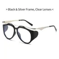 Gafas de sol ovaladas vintage con montura negra y patillas de metal plateado - Montura Negra Plateada Lente Blanca