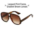 Oversized leopard print pilot sunglasses with gradient brown lenses for retro style - Regular / Leopard Frame Gradient Tea Lens
