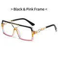 Fashionable square sunglasses with black and pink gradient frames and hollow gold metal temples - Regular / Black Pink Frame