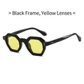 Retro black frame hexagonal sunglasses with yellow lenses and gold stud details - Black Frame Yellow Lens