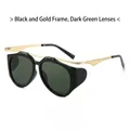 Gafas de sol ovaladas ojo de gato con montura negro oro y lentes verde oscuro - Montura Negra Dorada Lente Verde Oscuro