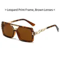 Stylish oversized leopard print square sunglasses with brown lenses and gold hardware - Regular / Leopard Frame / Tea Lens