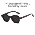 Retro polygon sunglasses featuring tortoiseshell frame and dark grey lenses with rivets - Tortoiseshell Frame Black Grey Lens