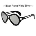 Fashionable black cat-eye sunglasses with silver mirrored lenses and hollowed-out temples - Black Frame Silver Mirror