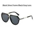 Fashionable pilot sunglasses in black and silver frame with dark grey tinted lenses - Regular / Black Silver Frame Black Grey Lens