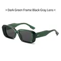 Retro square dark green sunglasses with black lenses and gold diamond rivets - Dark Green Frame Black Grey Lens