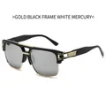 Square gold and black metal sunglasses with silver mirrored lenses and textured temples - Gold Black Frame Silver Mirrored Lenses