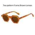 Retro polygon sunglasses with amber tea pattern frame and tea tinted lenses - Tea Pattern Frame Tea Lenses
