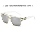 Square gold clear frame sunglasses with silver mirrored lenses for men and women - Gold Clear Frame Silver Mirrored Lenses
