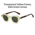 Polygonal sunglasses with transparent yellow frame, dark green lenses and tortoise temples - Trans Yellow Frame Dark Green Lenses