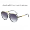 Fashion pilot sunglasses with transparent grey frame, gold double bridge and gradient lens - Regular / Translucent Grey Gold Frame Gradient Grey Lens