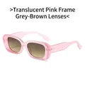 Retro square sunglasses with transparent pink frames and gradient grey-tea lenses - Transparent Pink Frame Grey Tea Lens