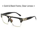 Retro square glasses featuring a stylish gold and black mixed metal frame with clear lenses - Gold Black Frame Clear Lenses