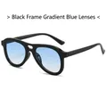 Gafas de sol de aviador oversize con montura negra y lentes degradadas azules - Régulier / Marco Negro Lente Azul Degradada