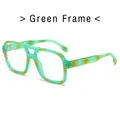 Retro oversized square eyeglasses with translucent green and yellow spotted tortoiseshell frame - Green Frame