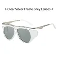 Oval sunglasses with transparent silver frames and dark grey lenses in pilot style - Transparent Silver Frame Grey Lens