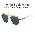 Retro pilot sunglasses with transparent gold frame and dark grey lenses for men - Regular / Transparent Gold Frame Black Grey Lens