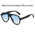 Gafas de sol de aviador extragrandes con montura negra y lentes degradadas azules - Marco Negro Lente Azul Degradada