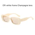 Retro square sunglasses with cream white frame and champagne lenses featuring metal rivets - Creamy White Frame Champagne Lens
