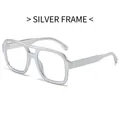 Classic silver double-bridge eyeglasses frame with square anti-blue light lenses - Silver Frame