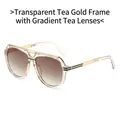 Fashion double bridge aviator sunglasses in translucent tea gold with gradient lenses - Regular / Translucent Tea Gold Frame Gradient Tea Lens