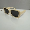 Retro square frame sunglasses in cream yellow with dark lenses and stud details - Beige Frame Gray Lens