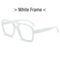 Fashionable white square frame eyeglasses with double bridge and anti-blue light lenses - White Frame