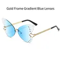 Occhiali da sole a farfalla senza montatura oro con lenti blu sfumate e diamanti - Regolare / Montatura Oro Lente Blu Sfumato