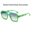 Gafas de sol cuadradas con montura verde carey y lentes degradadas en azul y té suave - Marco Floral Verde Lentes Gris Té