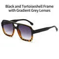 Gafas de sol retro con montura de leopardo negro y lentes grises degradados - Montura de Leopardo Negro Lentes Degradadas Grises