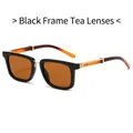 Retro square sunglasses with black frames, tea lenses and golden metal accents - Black Frame Tea Lens