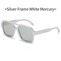 Square silver frame sunglasses with silver mirrored lenses in a 45-degree angle view - Regular / Standard (Incl. 13% Tax) Silver Frame Silver Mirror Lenses