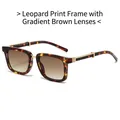 Retro square sunglasses with leopard tortoiseshell frames and gradient tea lenses - Leopard Frame Gradient Tea Lens