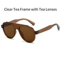 Classic oversized tea-colored frame sunglasses with matching tea lenses for women - Transparent Tea Frame Tea Lens
