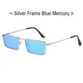 Occhiali da sole rettangolari in metallo argento con lenti a specchio blu - Regolare / Montatura Argento Lenti Specchiate Blu