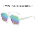 Retro square pilot sunglasses with white frames and iridescent rainbow mirrored lenses - Regular / Standard (Incl. 13% VAT) White Frame Colored Lenses