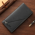 Men's black leather long wallet with textured geometric patterns and card slots - Black