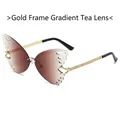 Fashion butterfly rimless sunglasses with gold chain temples and gradient tea lenses - Regular / Standard Gold Frame with Gradient Tea Lenses