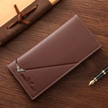 Men's brown long wallet in soft leather with card slots and vintage business style design - Tan