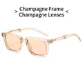 Square retro sunglasses in champagne translucent frame with matching lenses and gold detail - Champagne Frame Champagne Lens